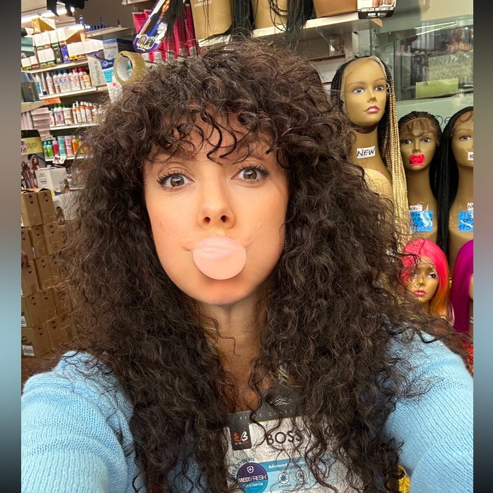 Brown human hair wig curly/straight